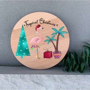 Beach Holiday Tropical Christmas 12" Thin Birch Handmade Sublimated Wall Decor